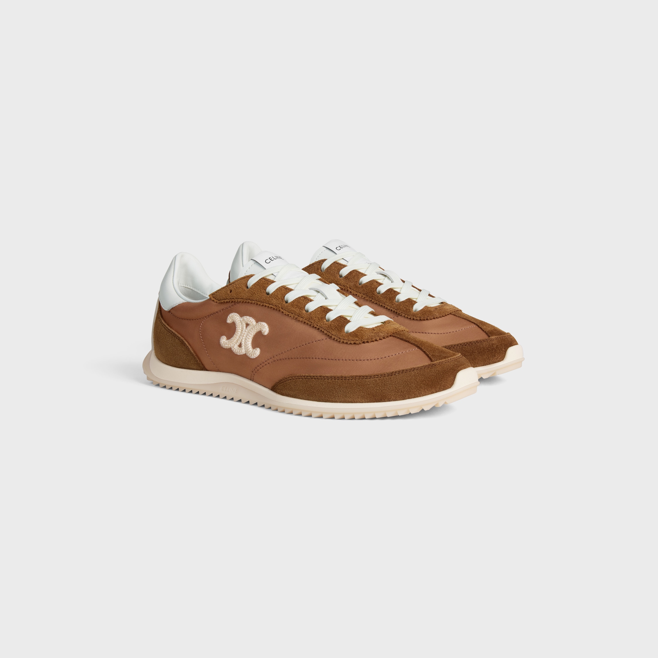 CELINE フーディカシミア コットンS （サルキー）BEIGE/BROWN RACER SNEAKER IN NYLON, SUEDE CALFSKIN AND CALFSKIN - SAHARA | CELINE