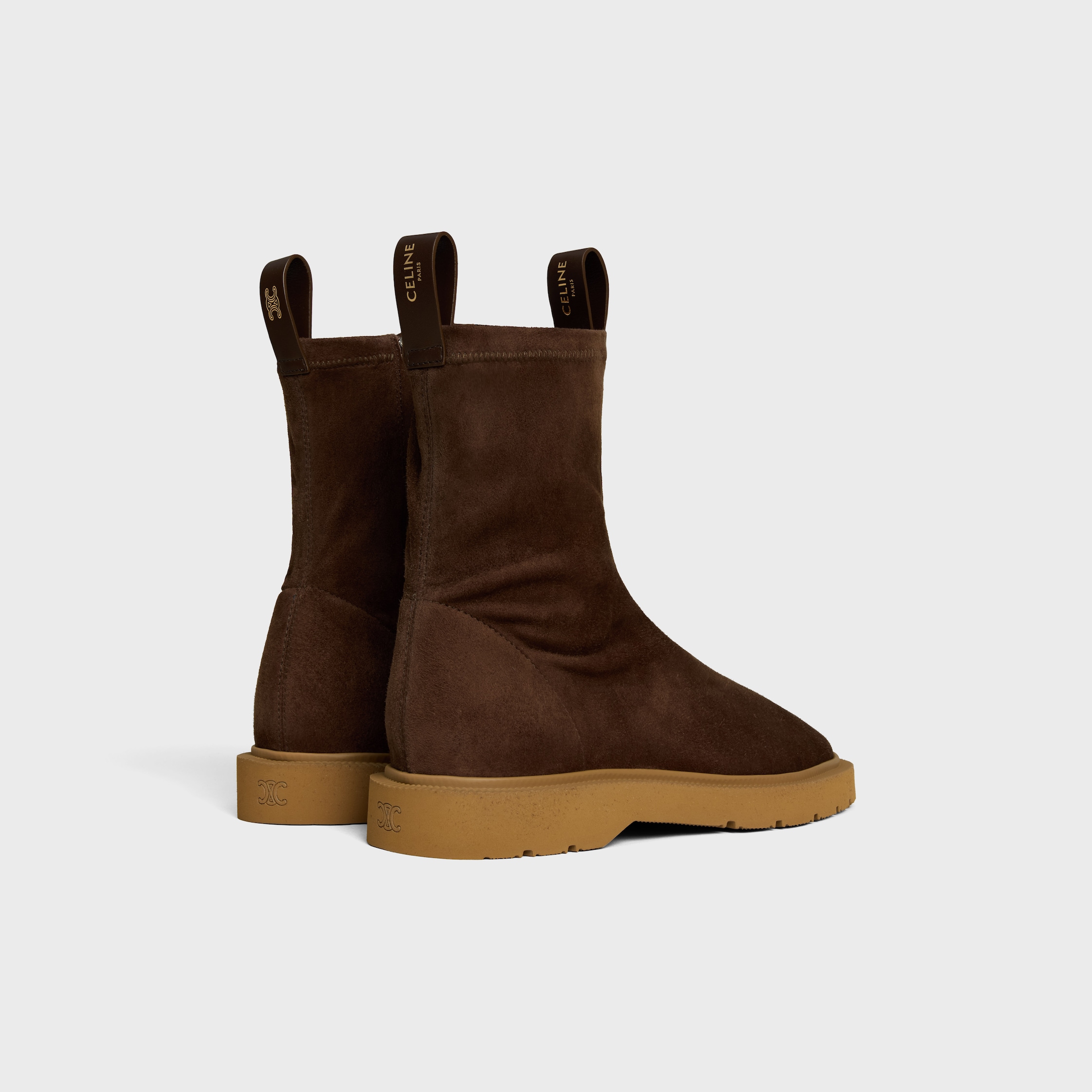 FLOW - ZIPPED BOOT IN Stretch Suede Lambskin - DARK BROWN | CELINE