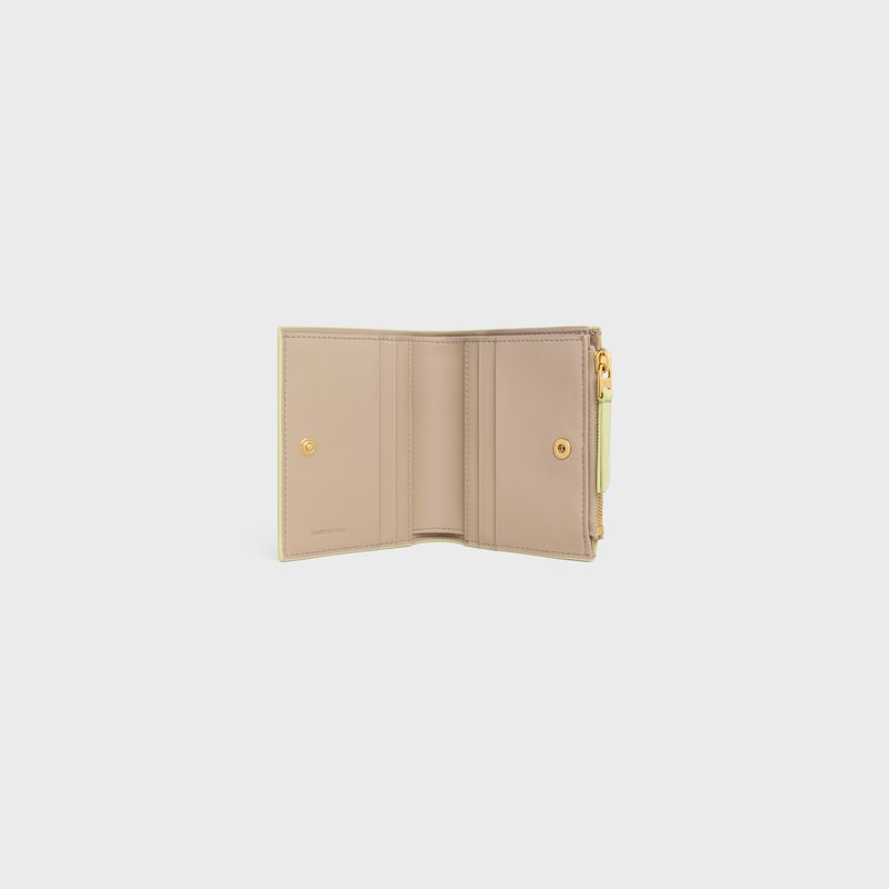 COMPACT WALLET TRIOMPHE STAMP IN SUPPLE GRAINED CALFSKIN - SOFT LIME / SAFARI - NEW - 1 | CELINE
