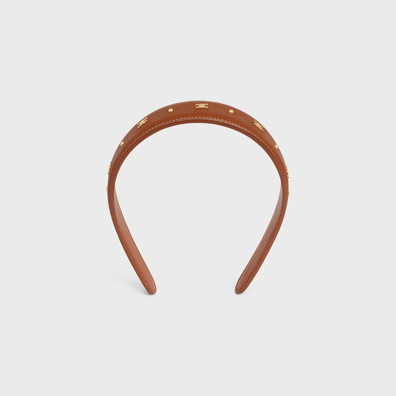 Celine Headband in Calfskin and Brass with Gold Finish - TAN / GOLD - GIFT FINDER - 1 | CELINE