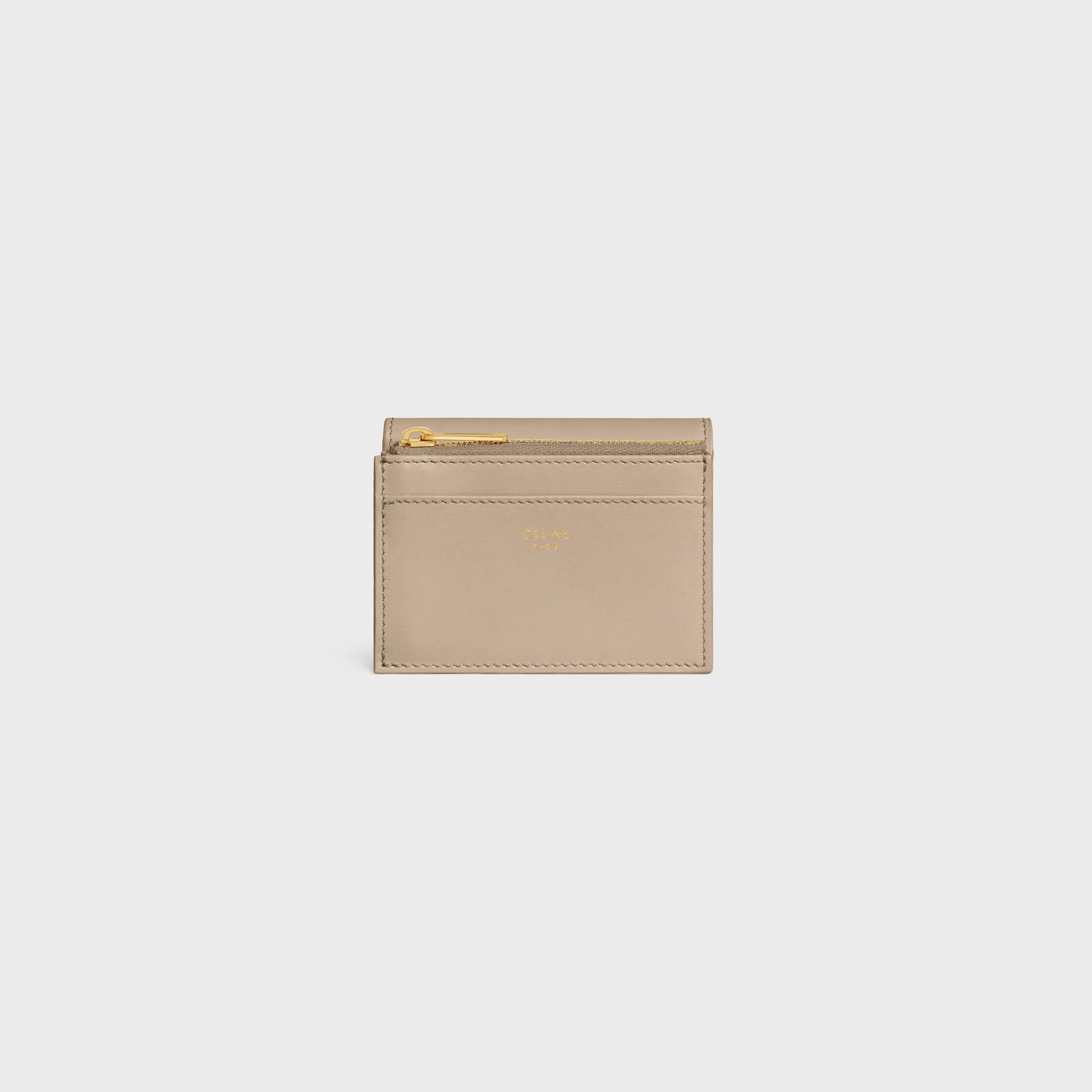 COMPACT WALLET WITH COIN TRIOMPHE in Shiny calfskin - CAPPUCCINO
