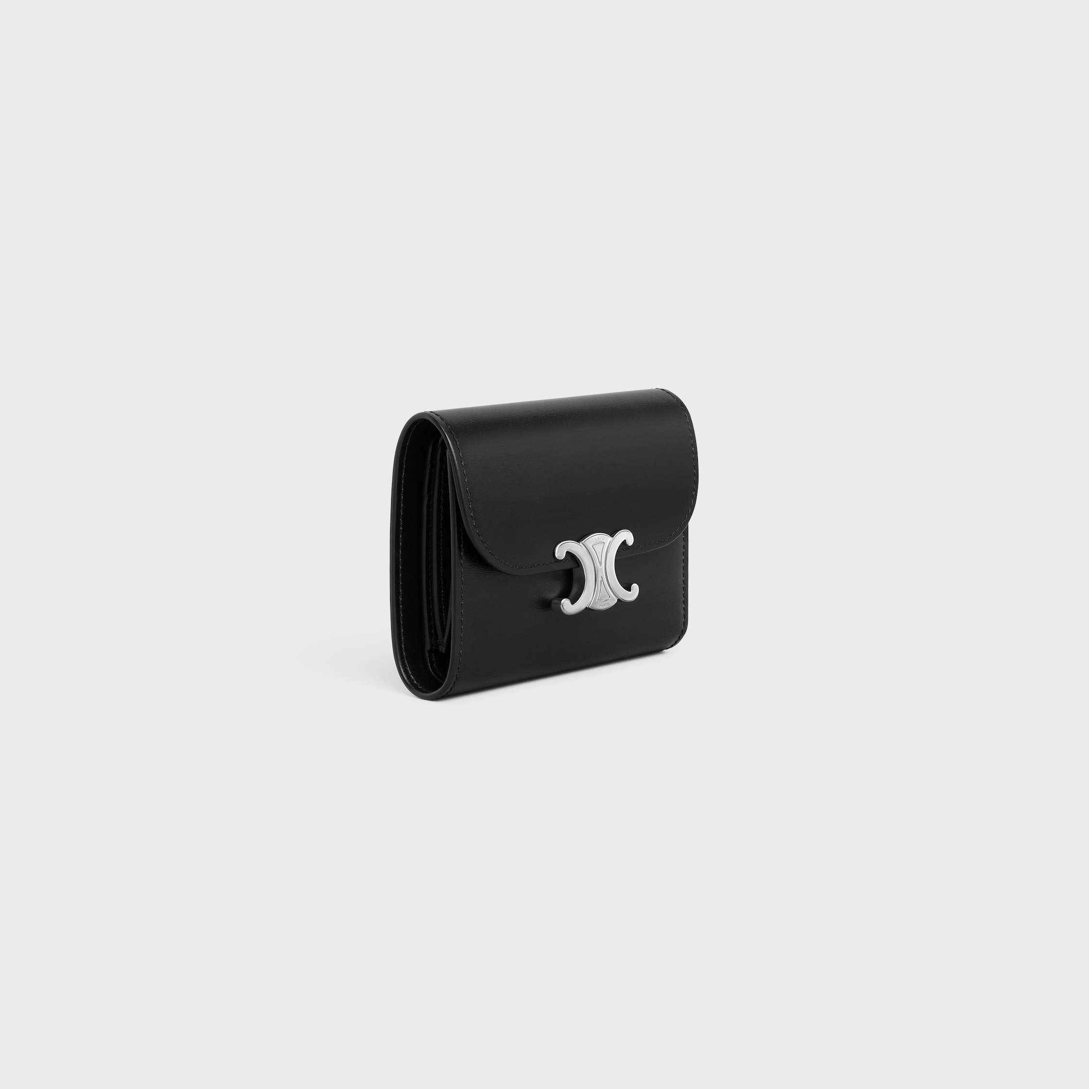 SMALL FLAP WALLET TRIOMPHE IN SHINY CALFSKIN - BLACK | CELINE