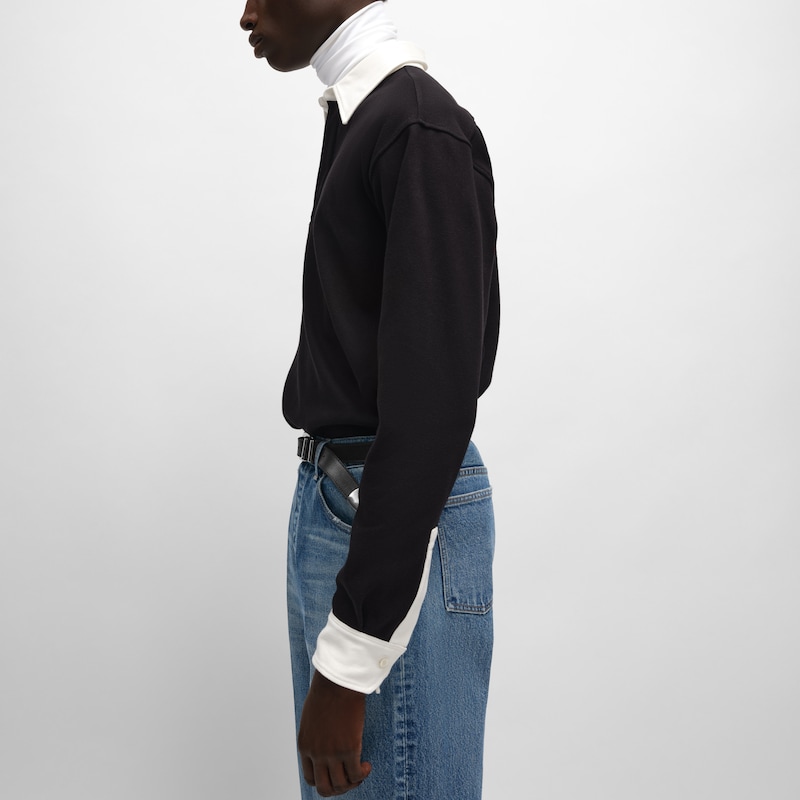 POLO SHIRT IN RIBBED COTTON JERSEY - BLACK / WHITE -  - 1 | CELINE