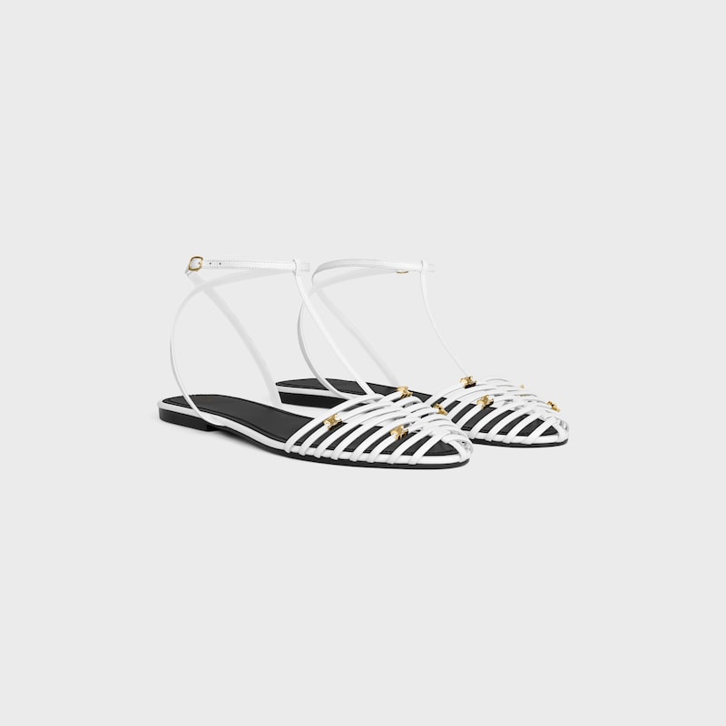 CAGE FLAT SANDAL IN GOATSKIN - WHITE -  - 1 | CELINE