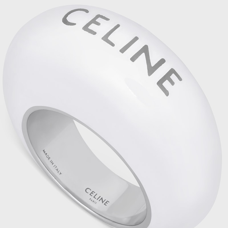 Celine Sulky Ring in Enamel and Brass with Rhodium Finish - SILVER/OPTIC WHITE -  - 1 | CELINE