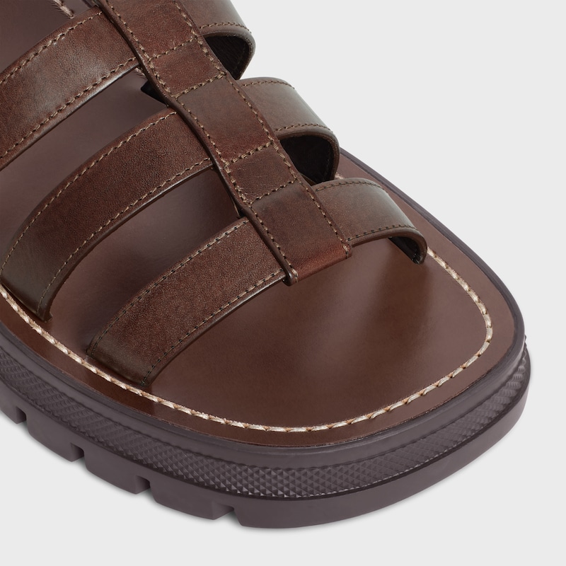 CELINE - CLEA TRIOMPHE GLADIATOR SANDAL in CALFSKIN - VEGETAL TANNING - DARK BROWN -  - 1 | CELINE
