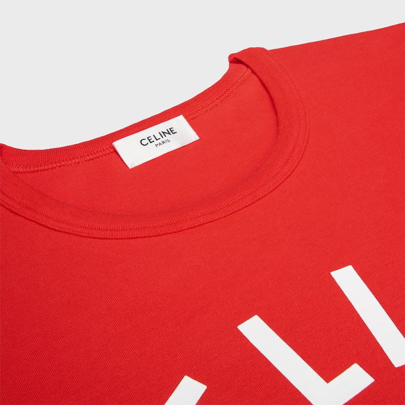 regular t-shirt IN RIBBED COTTON JERSEY - RED CYCLIST/OFF WHITE -  - 1 | CELINE