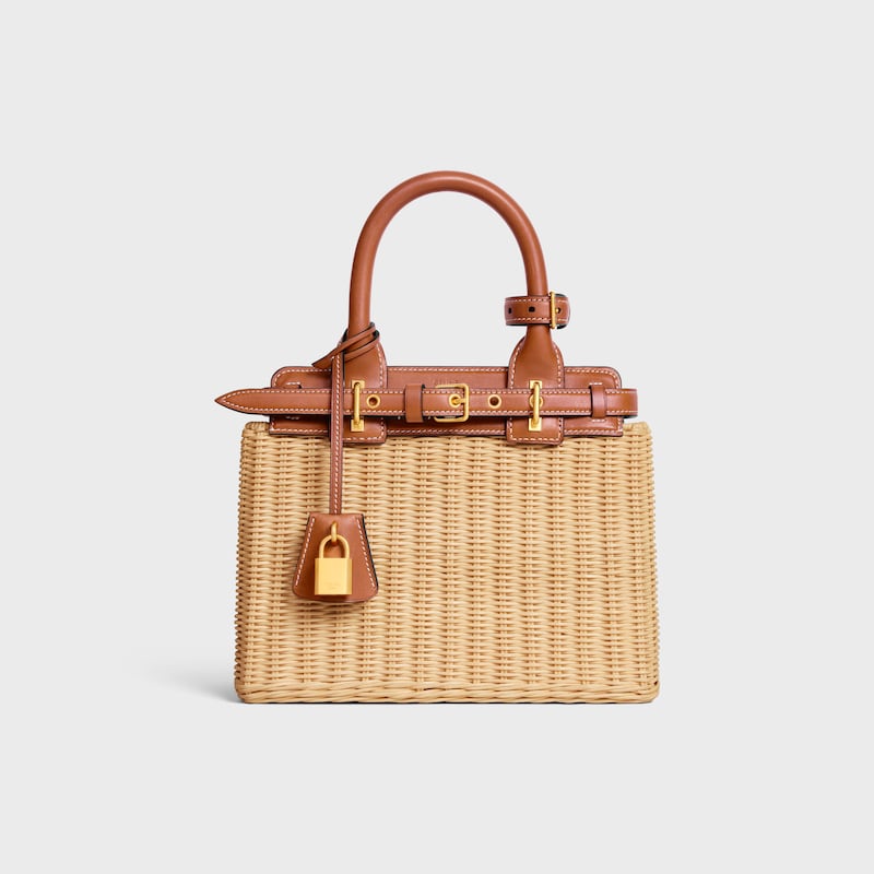 TEEN CELINE CONTI BAG IN WICKER AND NATURAL CALFSKIN - NATURAL / TAN - TOP-HANDLE BAGS - 1 | CELINE