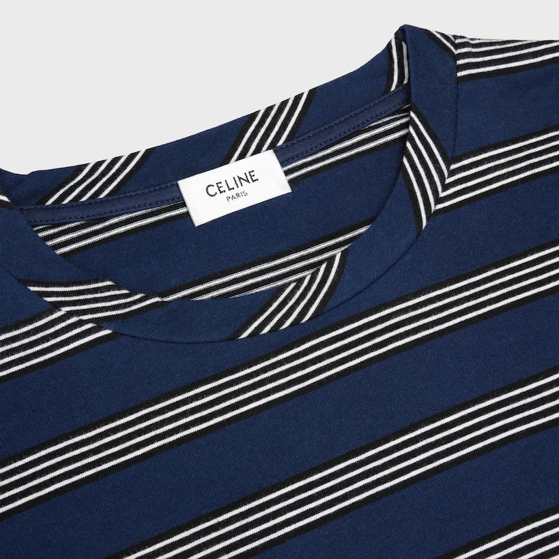 LONG-SLEEVED T-SHIRT IN STRIPED COTTON JERSEY - INK/BLACK/OFFWHITE -  - 1 | CELINE