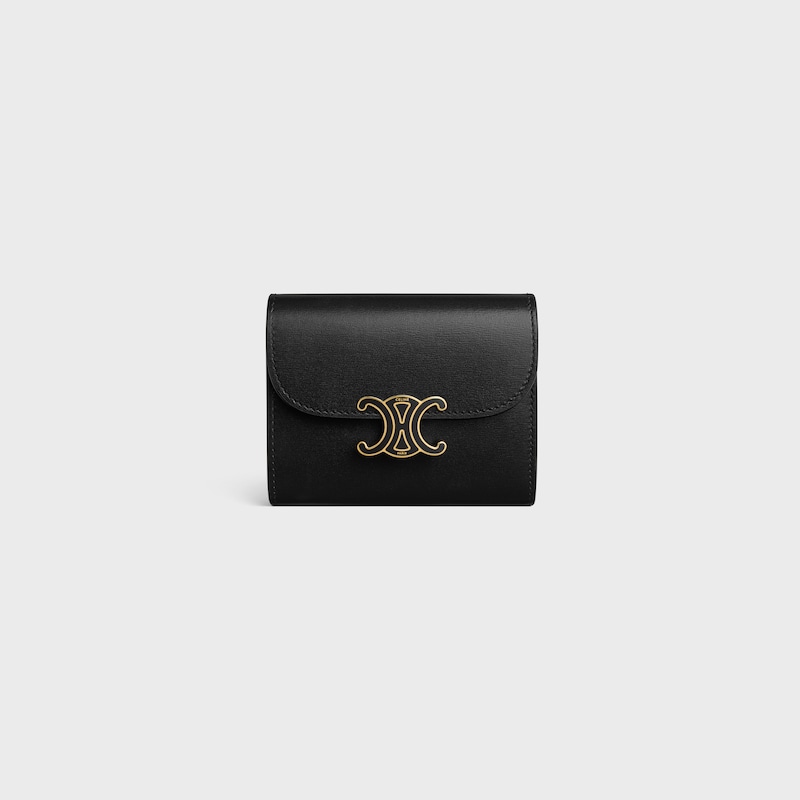 Small Flap Wallet TRIOMPHE IN Shiny calfskin and enamel - BLACK - GIFTS FOR HER - 1 | CELINE