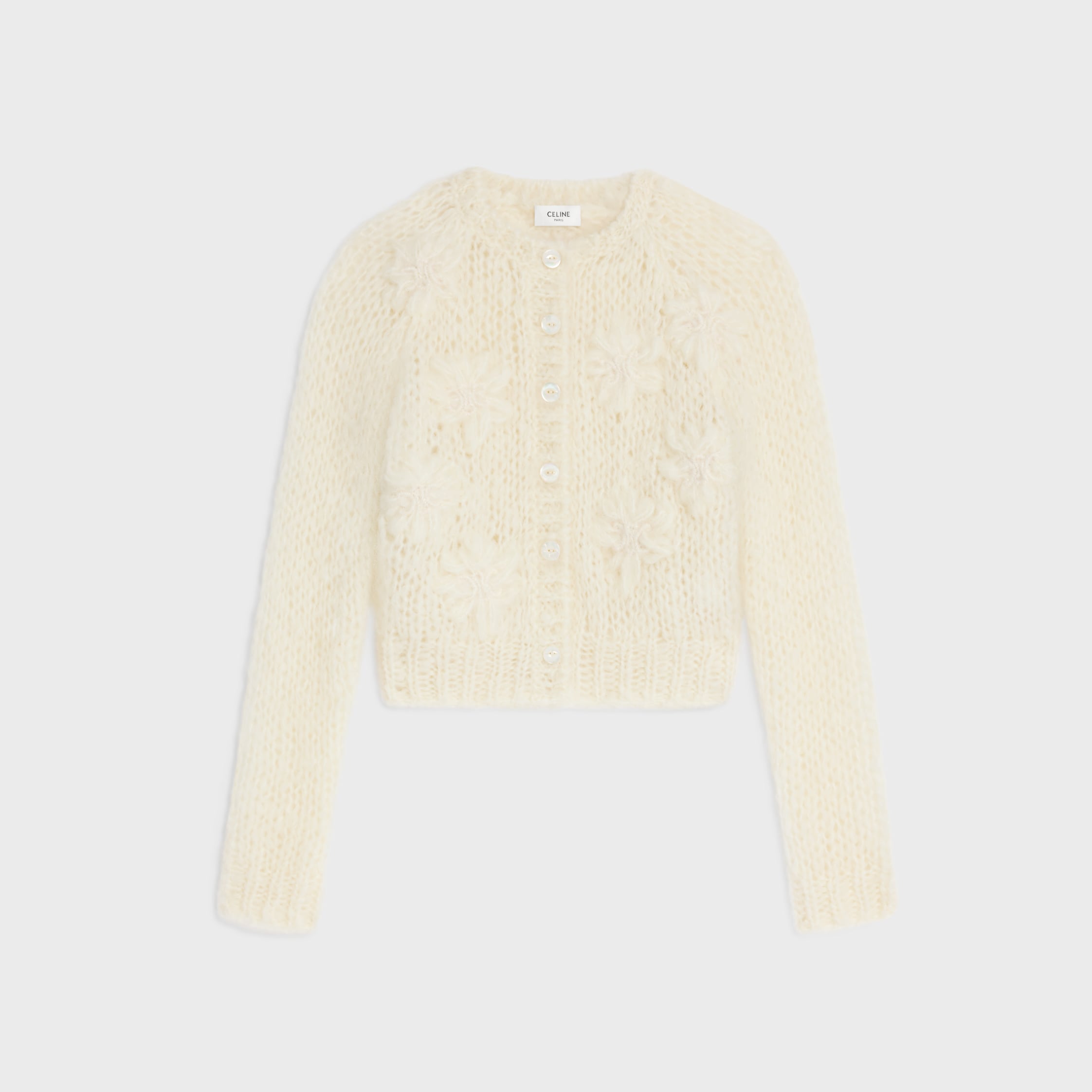 embroidered cardigan in mohair - OFF WHITE | CELINE