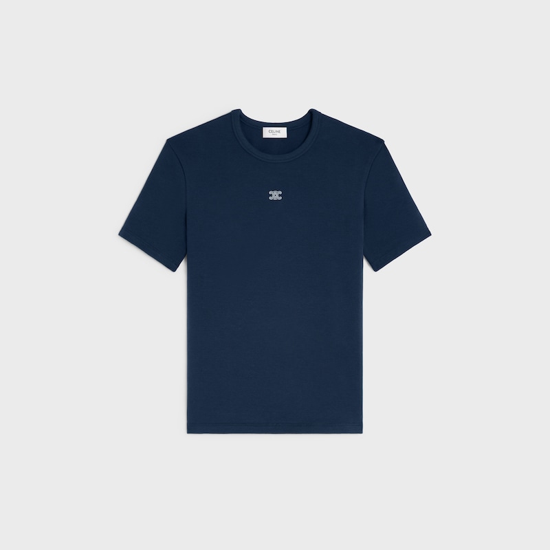 t-shirt triomphe jersey coton côtelé - NAVY/OFF WHITE -  - 1 | CELINE