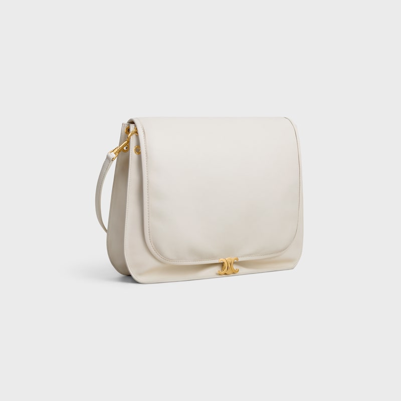 WEICHE TRIOMPHE UMH&Auml;NGETASCHE AUS WEICHEM, GL&Auml;NZENDEM LAMMLEDER - WEISSE BAUMWOLLE - SCHULTERTASCHEN - 1 | CELINE