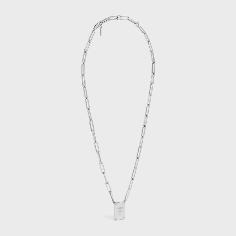 TRIOMPHE TAG NECKLACE IN BRASS WITH RHODIUM FINISH - SILVER - GIFTS FOR HIM - 1 | CELINE
