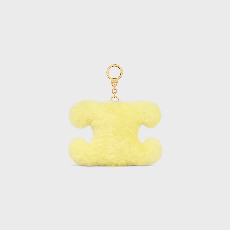 TRIOMPHE pom-pom Charm IN Shearling & Calfskin - JAUNE/BLANC - BAG CHARMS - 1 | CELINE