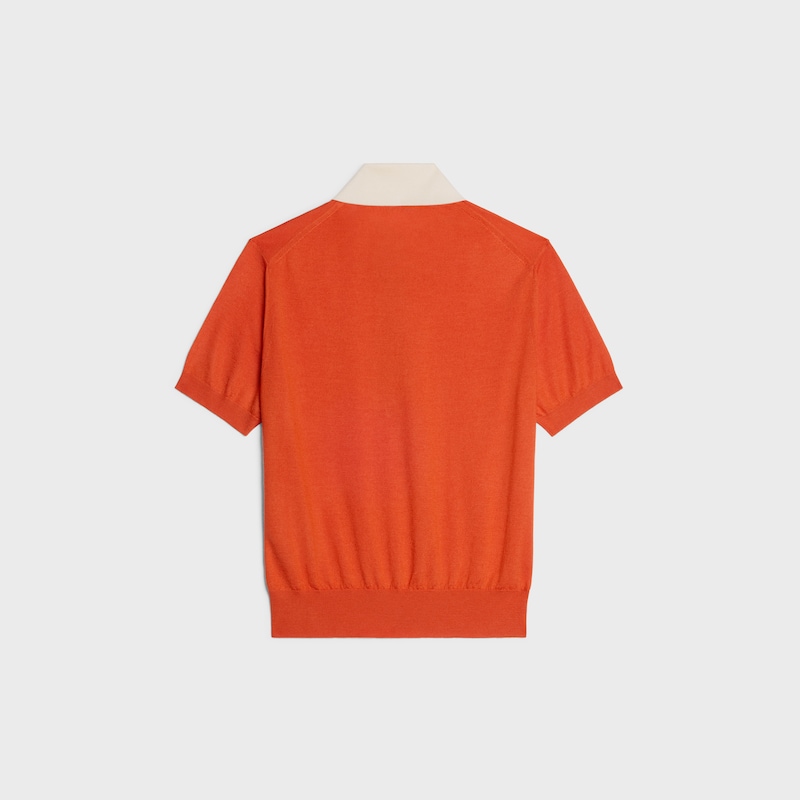 polo sweater IN fine cashmere silk - ORANGE / WHITE -  - 1 | CELINE