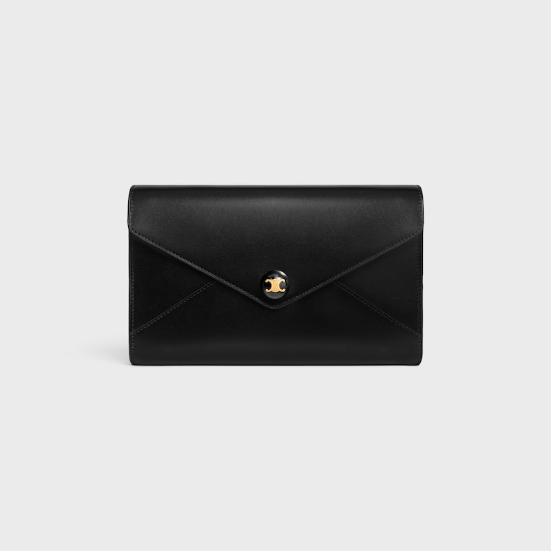 亮澤牛皮革信封型飾鍊錢包 - 黑色 - 链条钱包 - 1 | CELINE