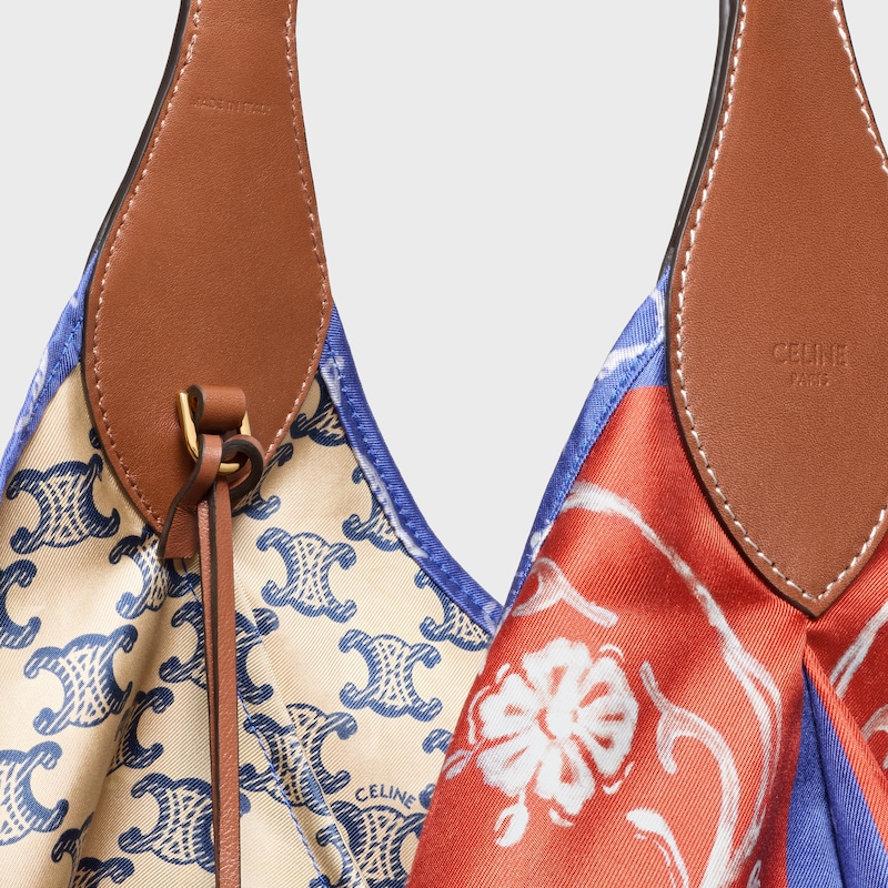 EXTRA LARGE HOBO IN SILK AND CALFSKIN - NAVY / RED - HOBO - 1 | CELINE