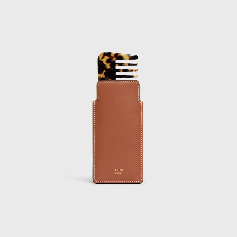 Small Hair Comb With Case in Smooth Calfskin - TAN - CELINE MAISON - 1 | CELINE