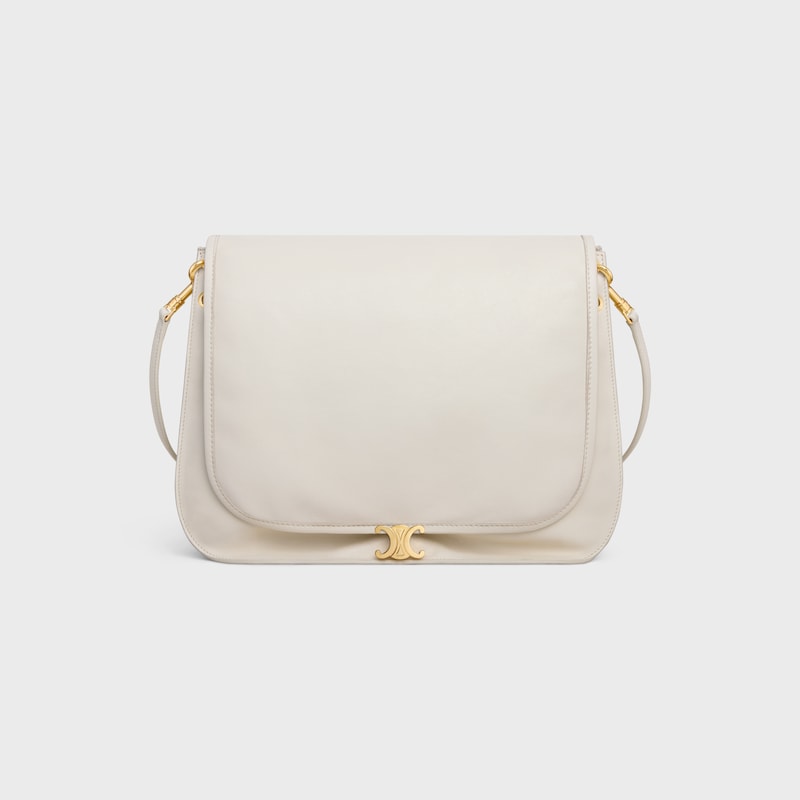WEICHE TRIOMPHE UMH&Auml;NGETASCHE AUS WEICHEM, GL&Auml;NZENDEM LAMMLEDER - WEISSE BAUMWOLLE - SCHULTERTASCHEN - 1 | CELINE