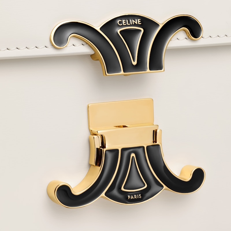 TEEN TRIOMPHE AUS GL&Auml;NZENDEM KALBSLEDER MIT EMAILLE-VERSCHLUSS - WEISSE BAUMWOLLE / SCHWARZ - SCHULTERTASCHEN - 1 | CELINE