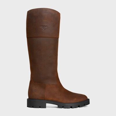 MARGARET - HIGH BOOT IN WAXED SUEDE CALFSKIN - DARK BROWN -  - 4 | CELINE