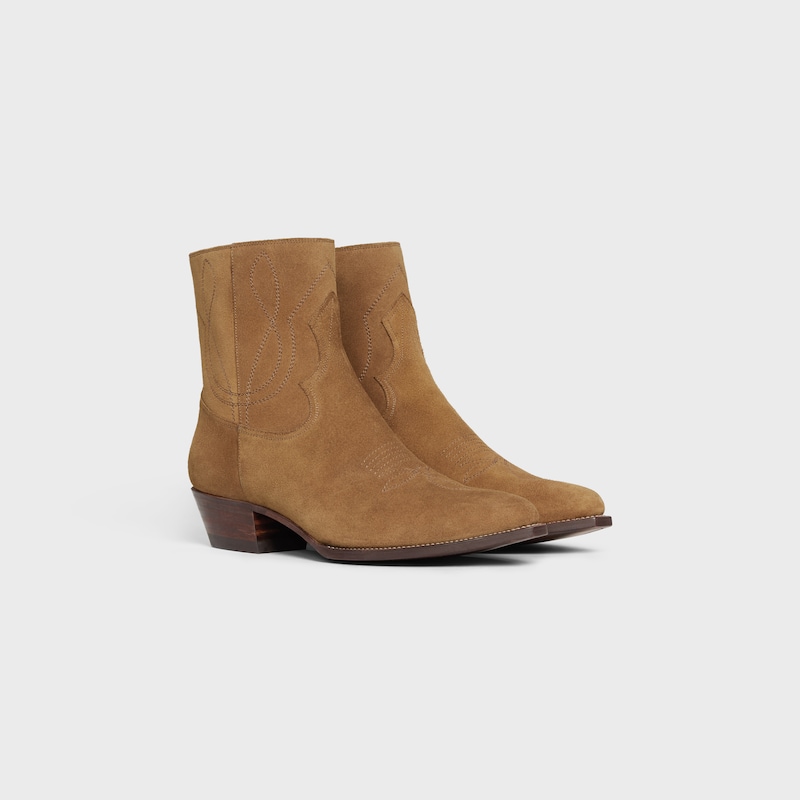 CELINE WESTERN ZIPPED BOOTS in Suede Calfskin - HAVANA -  - 1 | CELINE