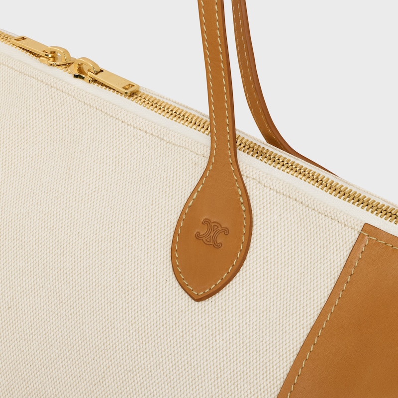 CABAS FRAME EAST WEST IN TEXTILE AND CALFSKIN - NATURAL / HONEY - TOP-HANDLE BAGS - 1 | CELINE