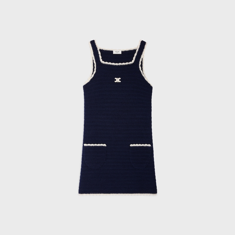 mini dress IN crocheted cotton - NAVY/ECRU -  - 1 | CELINE