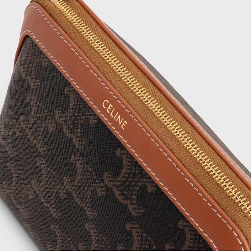 COSMETIC LIPSTICK POUCH IN TRIOMPHE CANVAS AND CALFSKIN - TAN - LIPSTICKS AND ACCESSORIES - 1 | CELINE