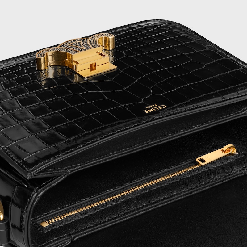 TEEN TRIOMPHE BAG IN CROCODILE WITH STRASS CLOSURE - BLACK - TRIOMPHE - 1 | CELINE