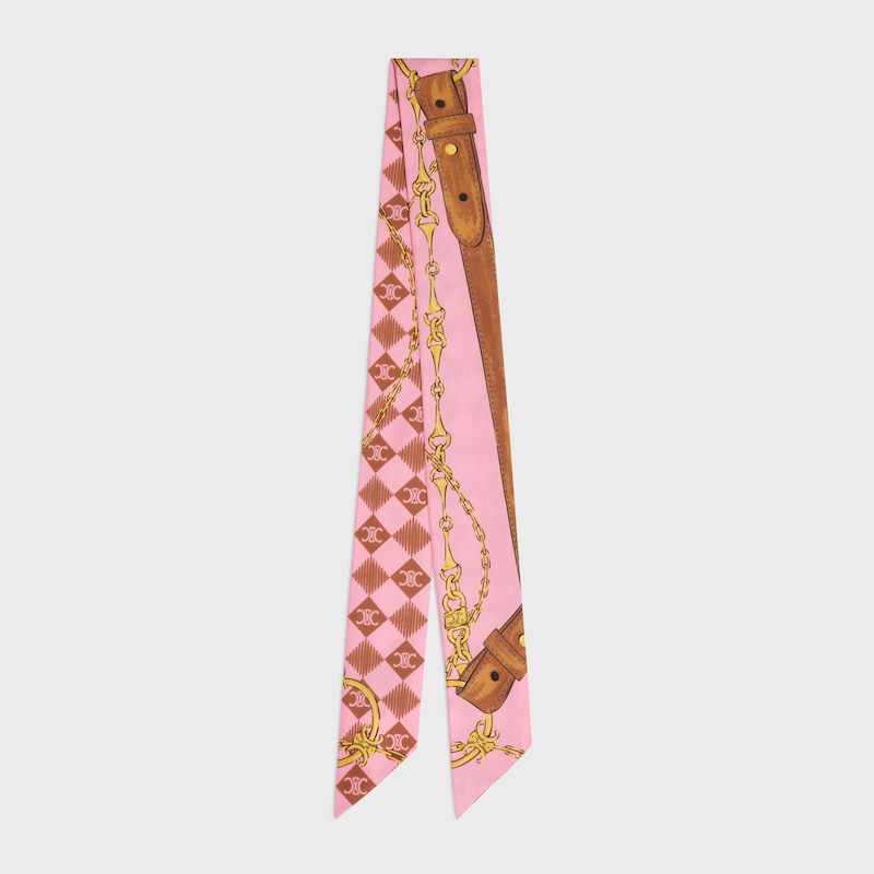 桑蠶絲斜紋布垂巾 - 棕色/粉紅色/金色 -  - 1 | CELINE