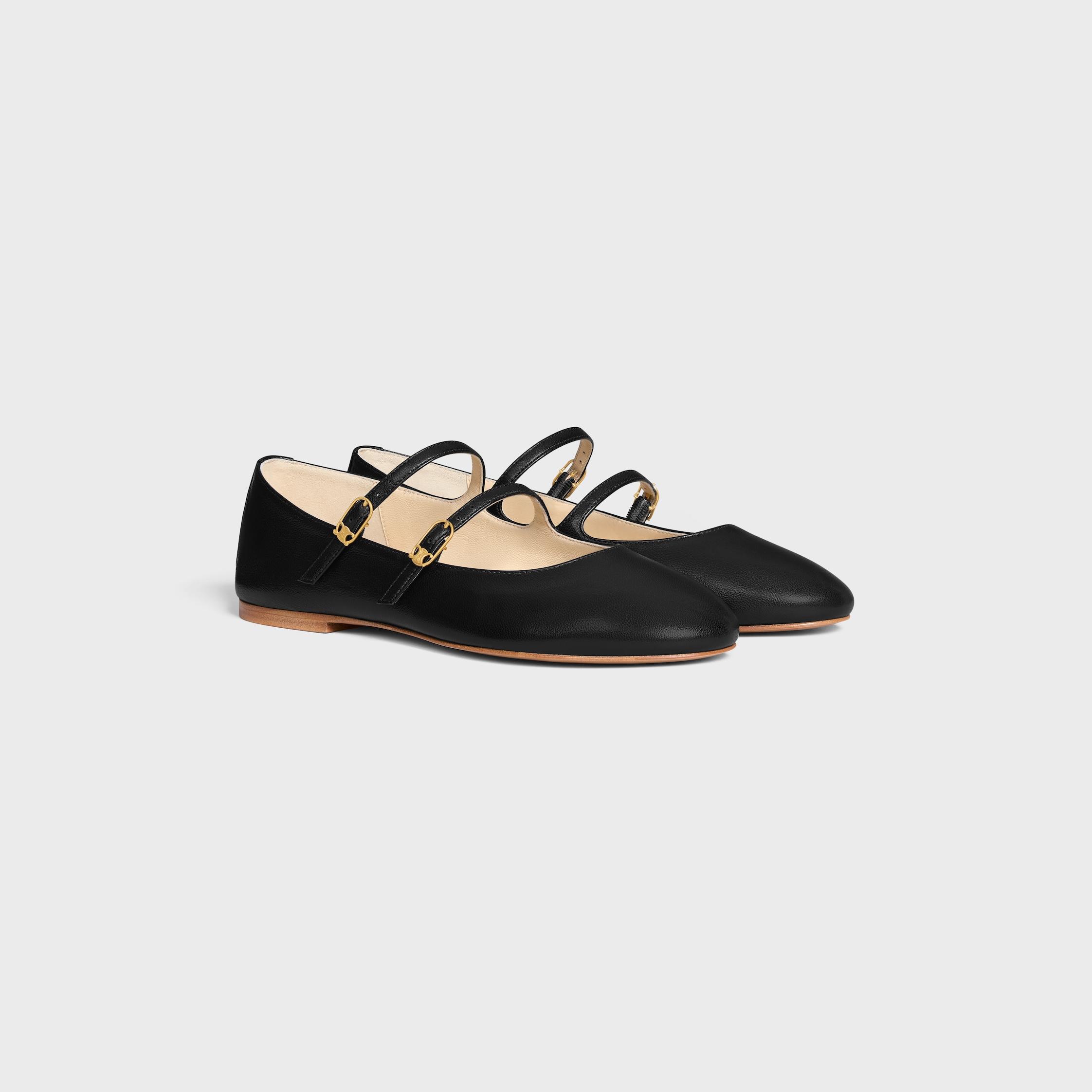 LES BALLERINES CELINE DOUBLE STRAP IN LAMBSKIN - BLACK | CELINE
