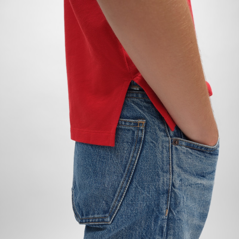 CAMISA POLO EM MALHA PIQUÉ DE ALGODÃO - VERMELHO VIVO/ BLEU DENIM -  - 1 | CELINE