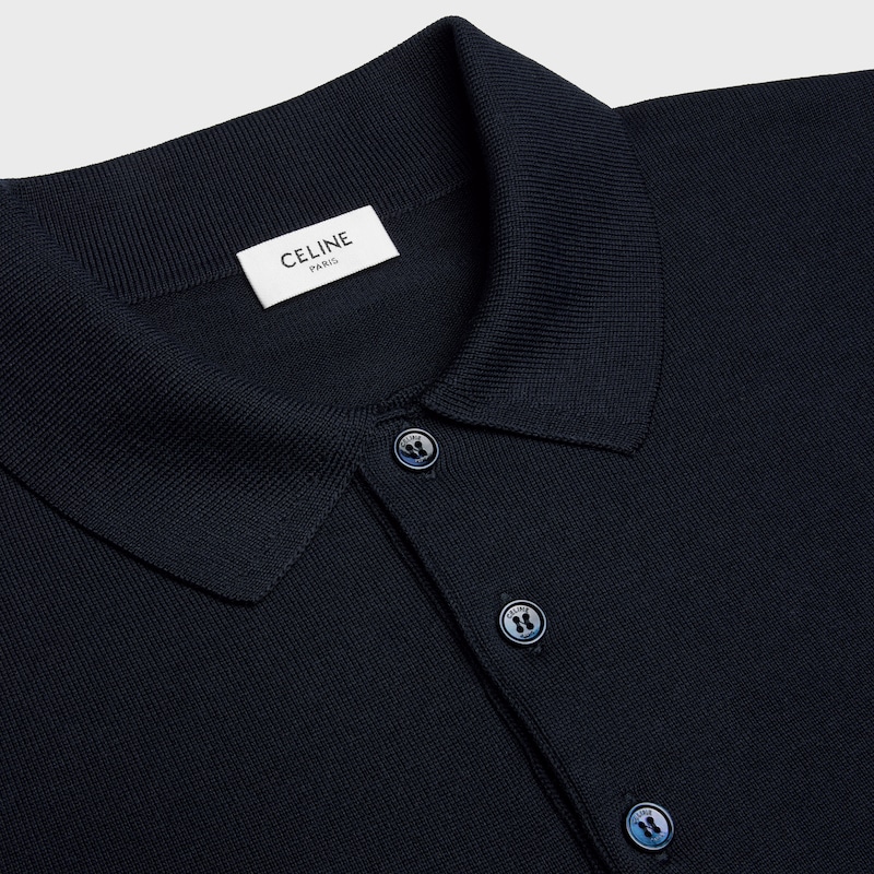 MAGLIA STILE POLO IN SETA FINE E COTONE - BLU NAVY -  - 1 | CELINE