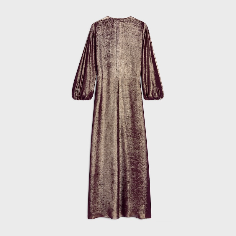 caftan dress IN lam&eacute; silk - AUBERGINE/GOLD -  - 1 | CELINE