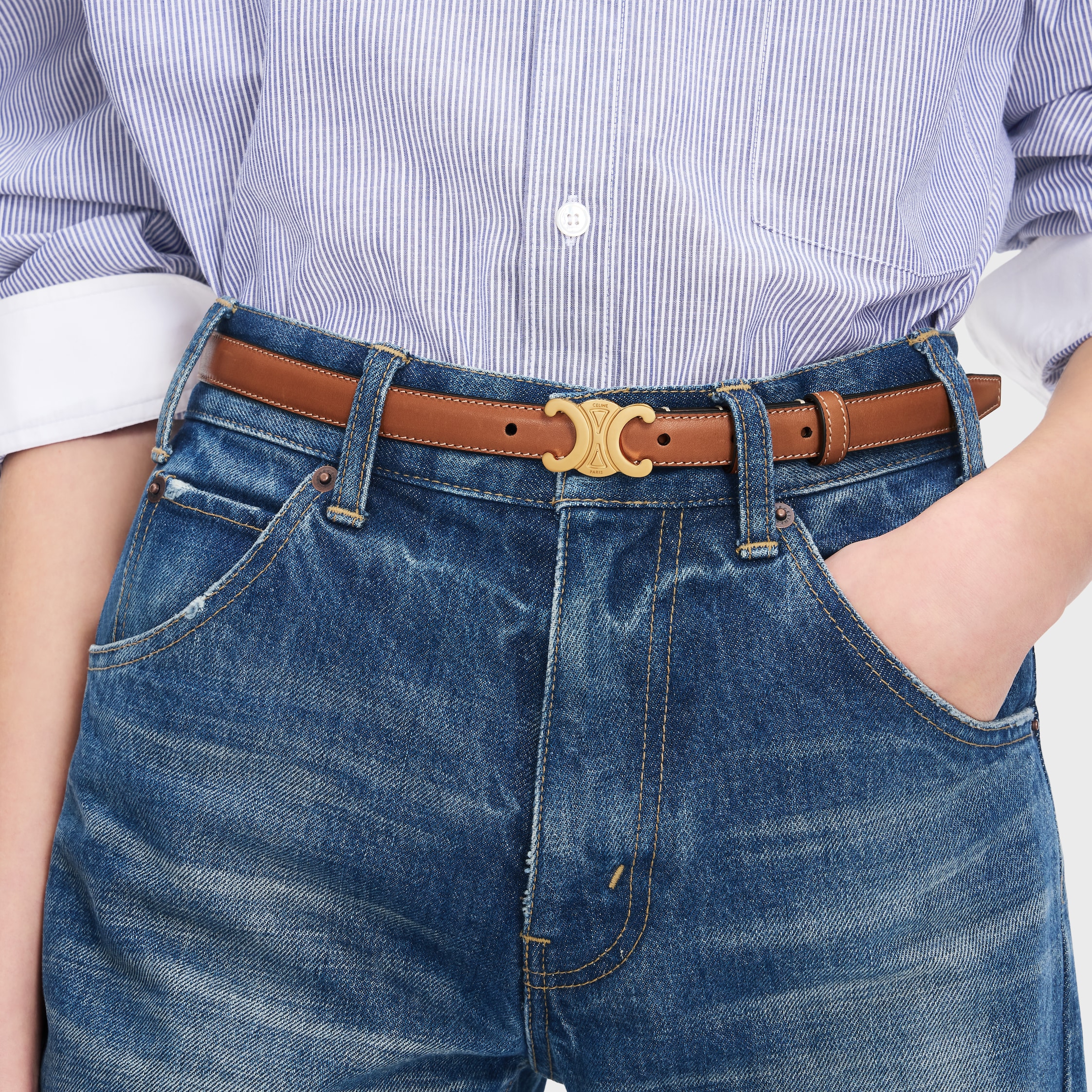 Small 18MM Triomphe Belt in Natural Calfskin - TAN | CELINE