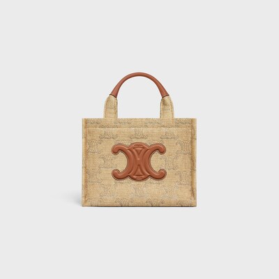 small cabas thais in raffia effect textile with triomphe jacquard - NATURAL / SILVER - OTHER LINES - 5 | CELINE