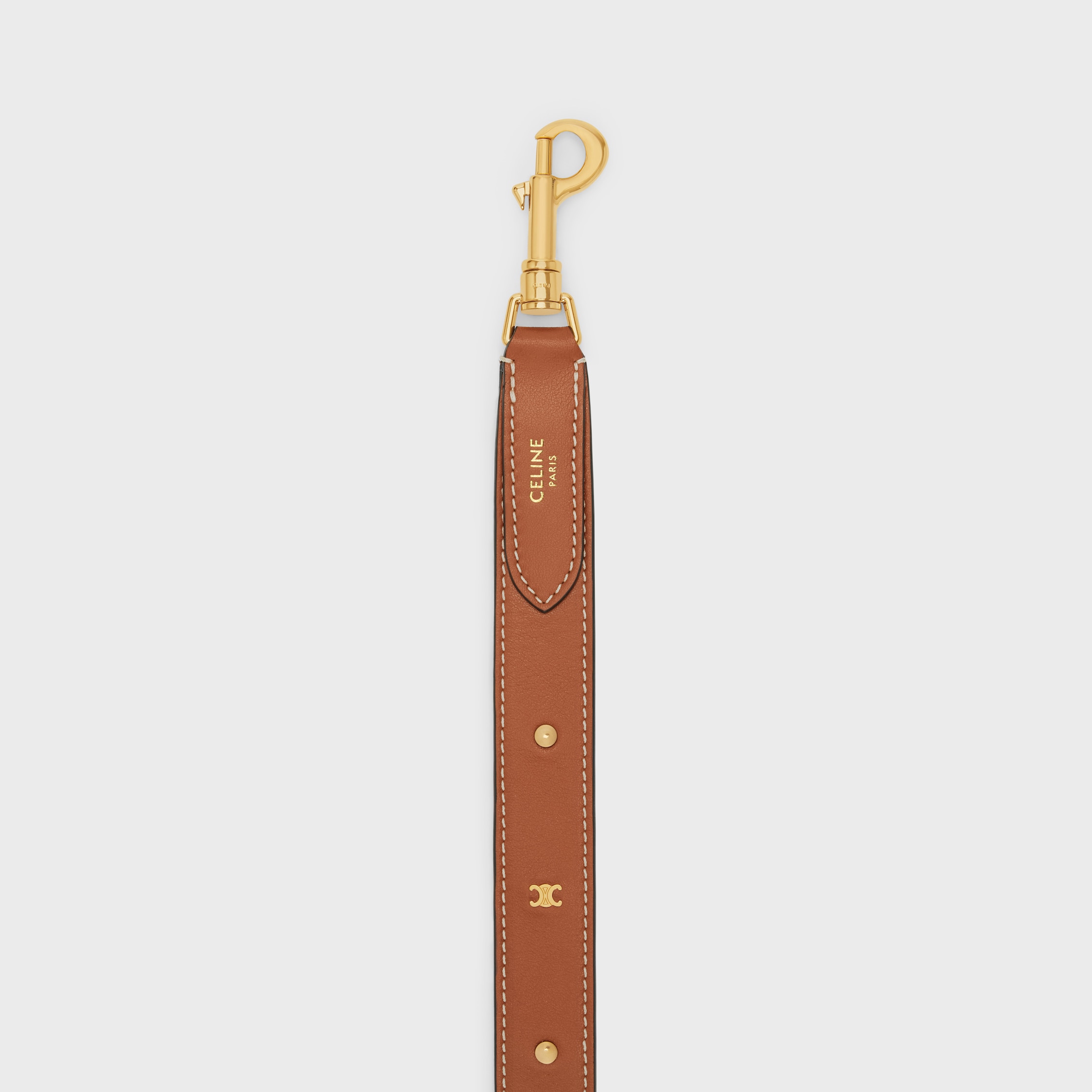 LONG STRAP in smooth CALFSKIN WITH TRIOMPHE STUDS with Gold