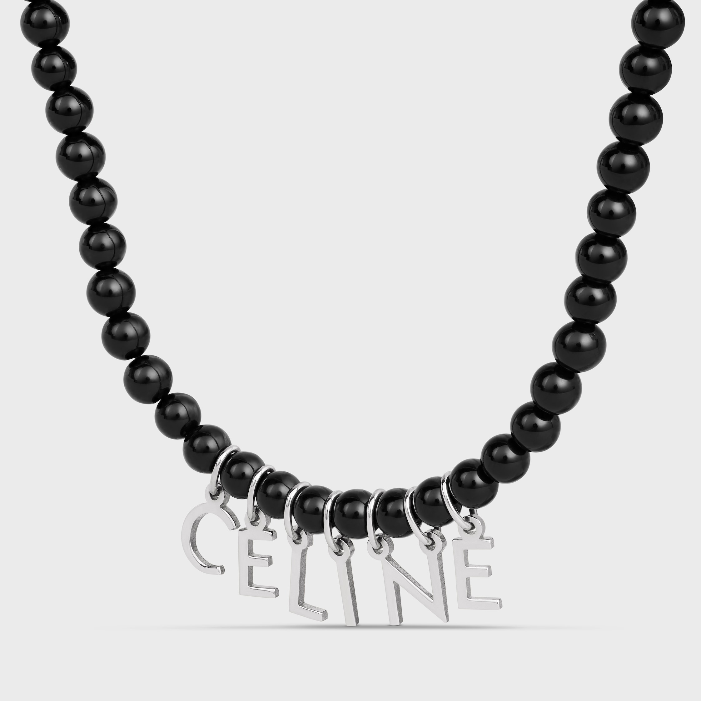 CELINE モノクローム ビーズ ネックレス / オニキス & ロジウム