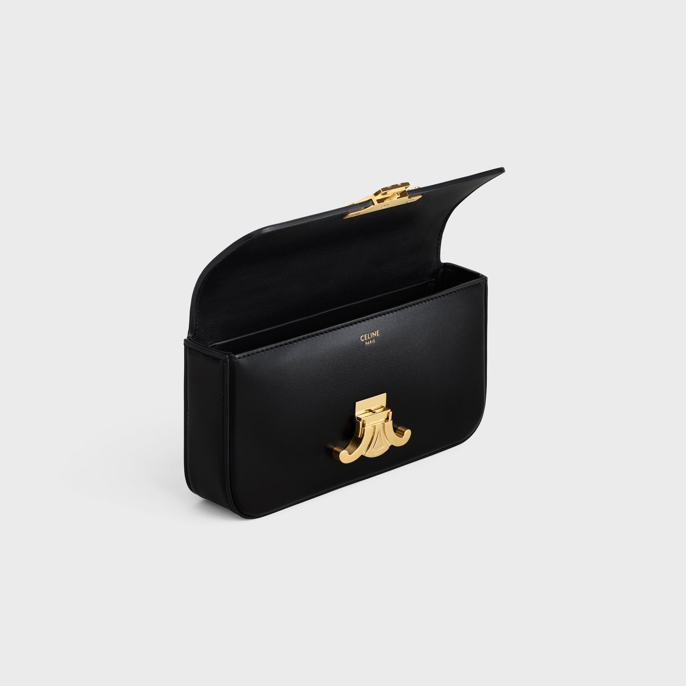 CELINE 25SS ストライプデニム CLAUDE チェーンショルダーバッグ CHAIN SHOULDER BAG CLAUDE IN SHINY CALFSKIN - BLACK | CELINE