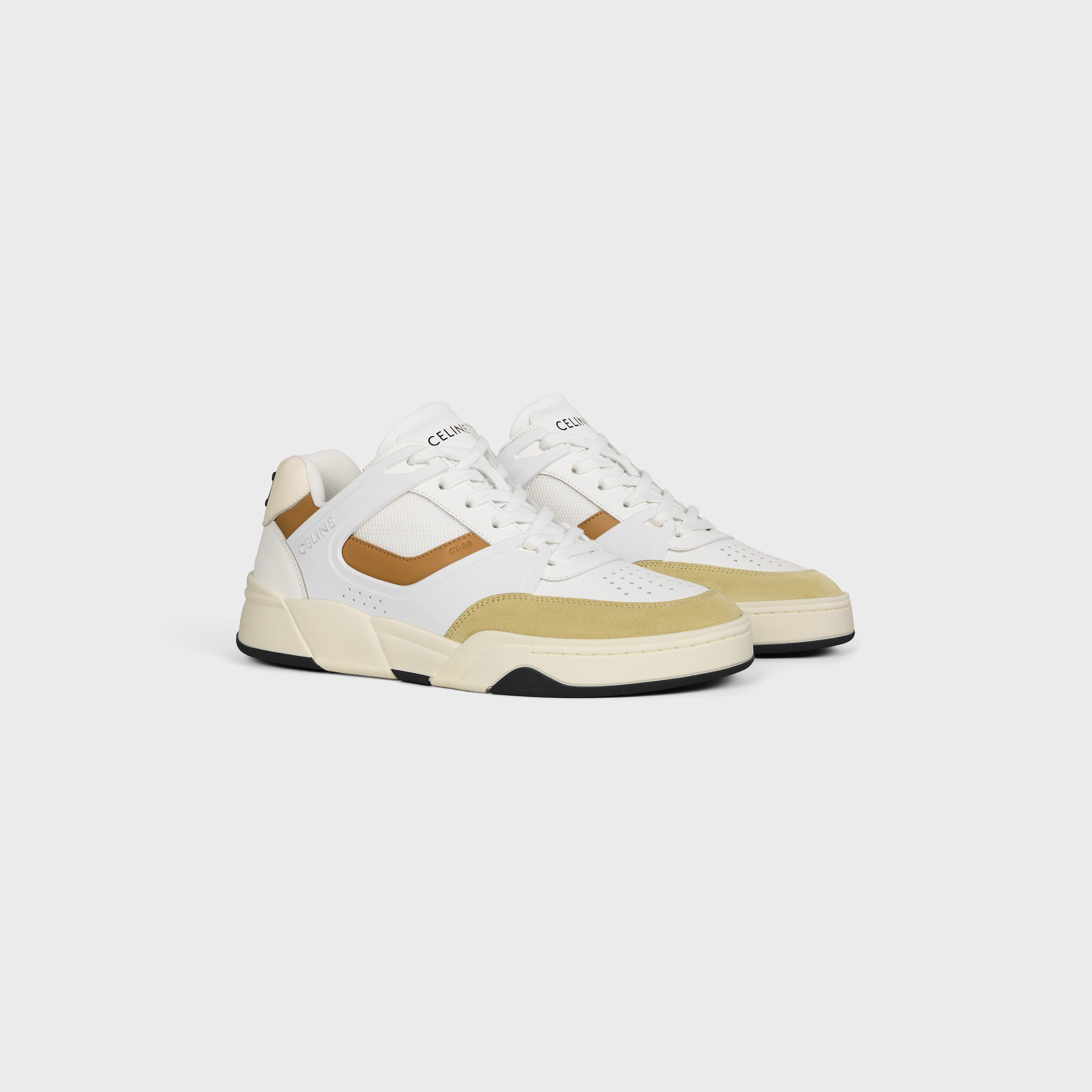 CT-09 TRAINER SNEAKER IN CALFSKIN, SUEDE CALFSKIN AND MESH - CREAM
