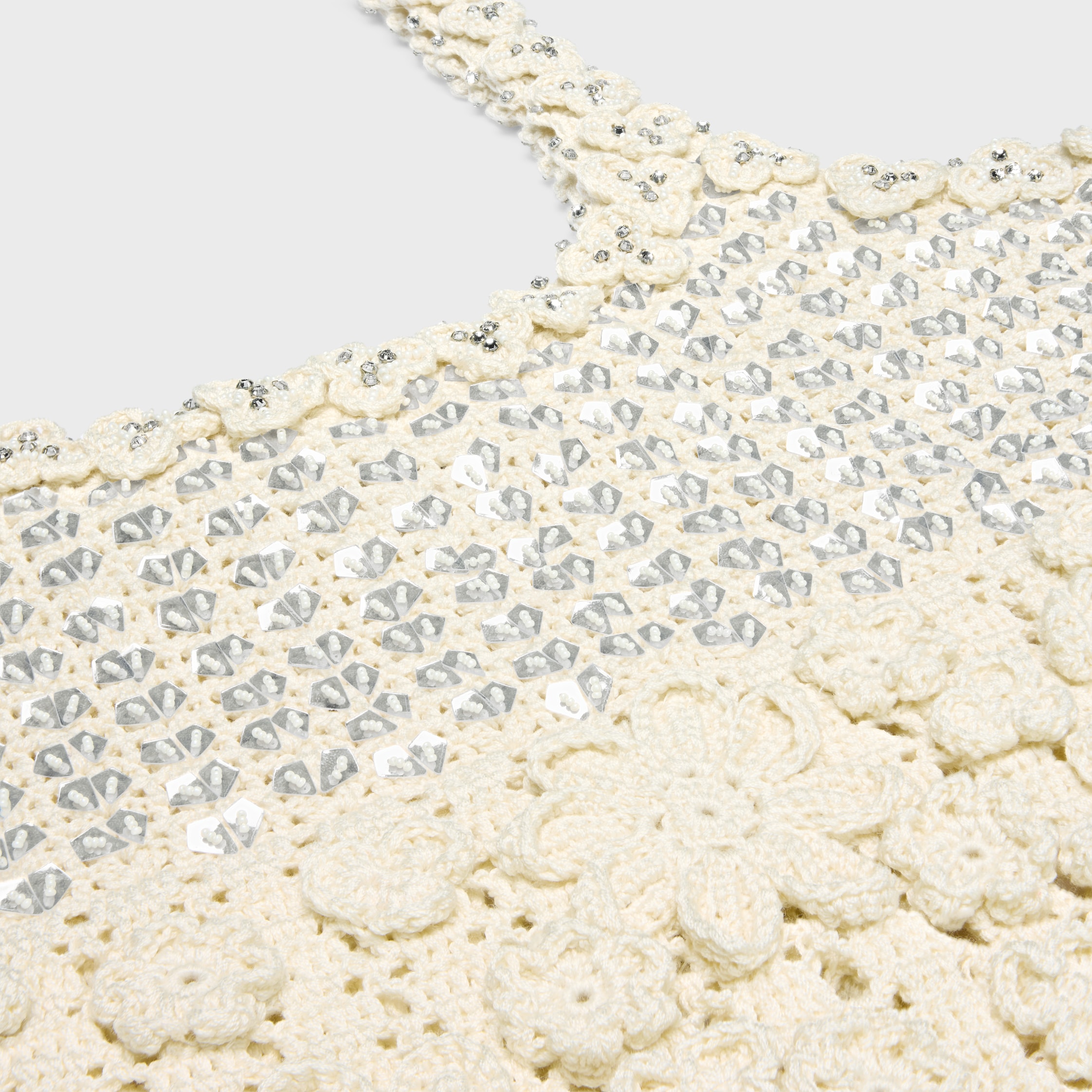 EMBROIDERED CROP TOP IN CROCHETED COTTON - | CELINE
