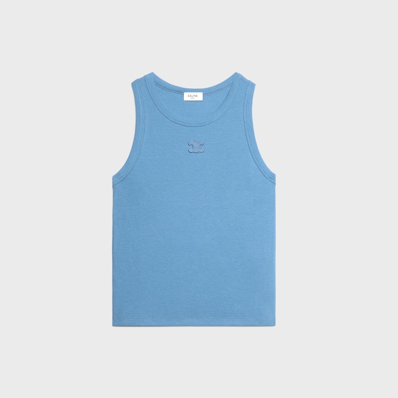 Canotta Triomphe in cotone a coste e seta - BLU OPALESCENTE -  - 1 | CELINE