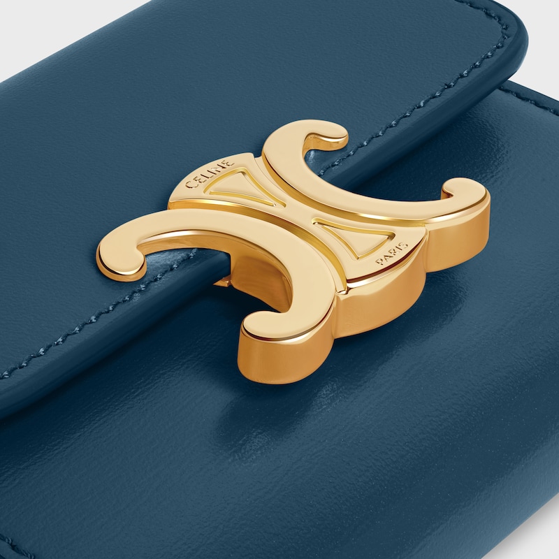 COMPACT WALLET WITH COIN TRIOMPHE IN Shiny calfskin - TEAL BLUE - NEW - 1 | CELINE