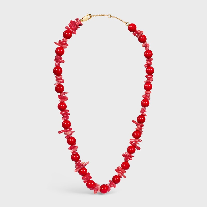 &Eacute;T&Eacute; CELINE BEADS NECKLACE IN CORAL, CALCITE, VARNISH AND BRASS WITH GOLD FINISH - RED - NECKLACES - 1 | CELINE
