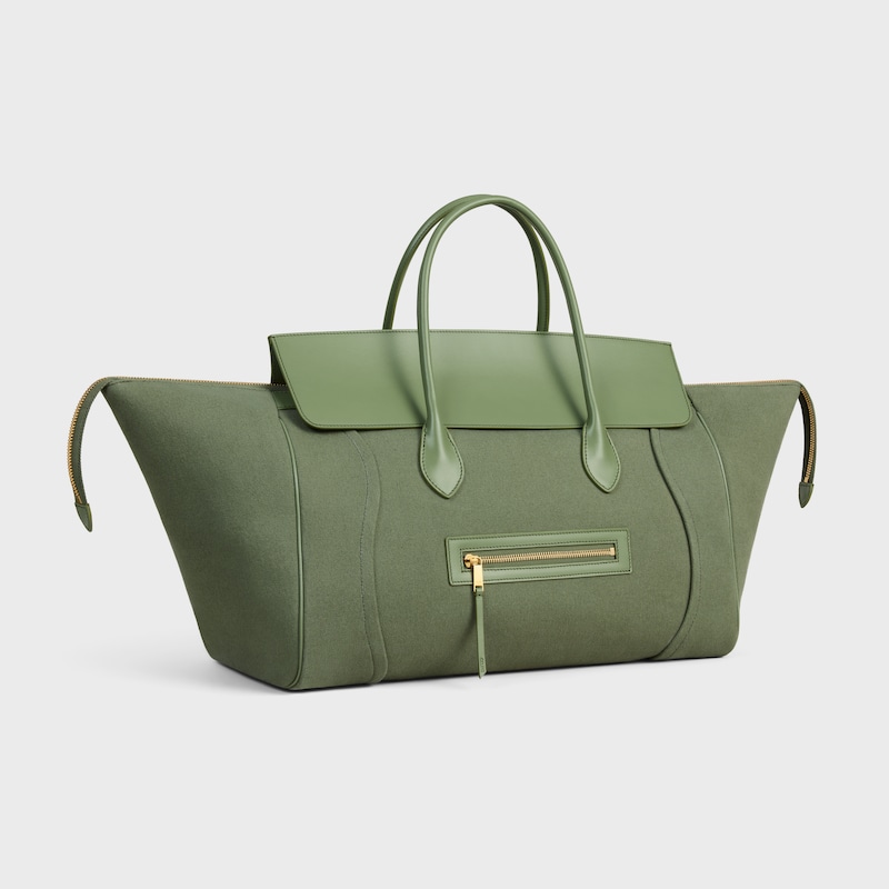 BIG LUGGAGE IN TEXTILE AND NATURAL CALFSKIN - KHAKI - LUGGAGE - 1 | CELINE