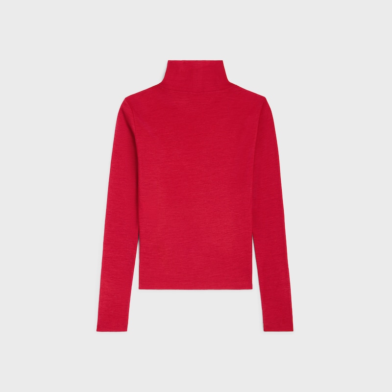 turtleneck top IN wool jersey - ROUGE CERISE/NAVY -  - 1 | CELINE