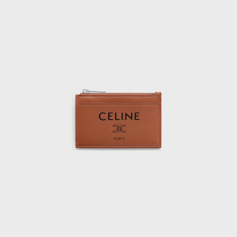 Porte-cartes zipp&eacute; EN AGNEAU LISSE - TAN / BLACK - PORTE-CARTES ET PORTE-MONNAIE - 1 | CELINE