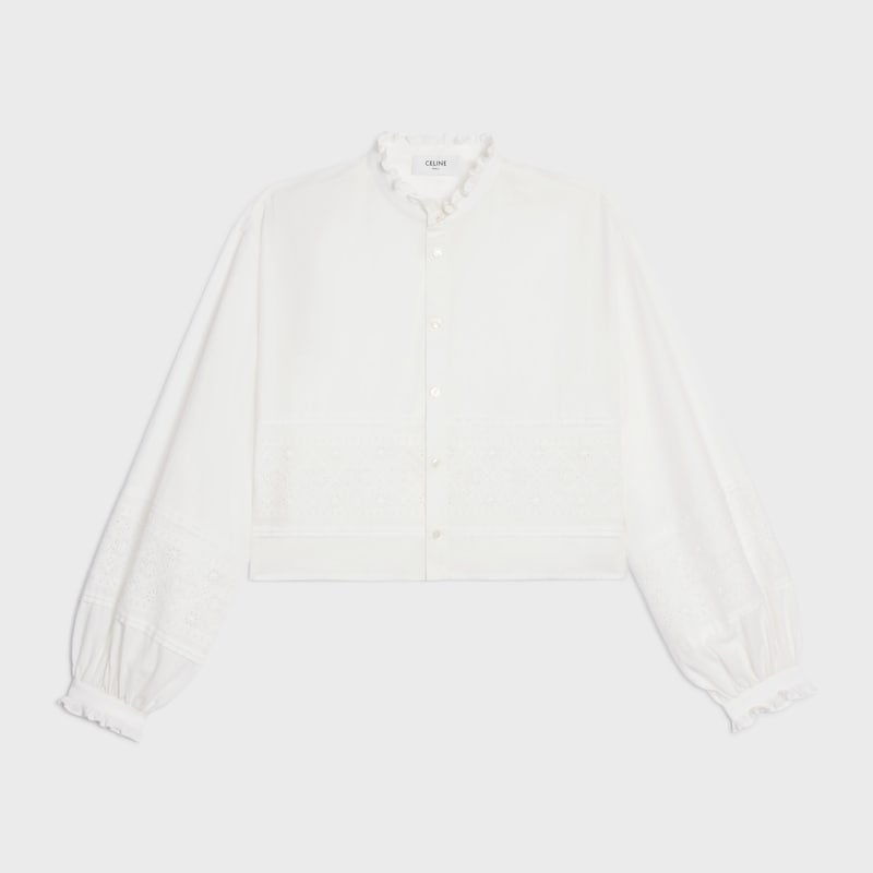 embroidered shirt IN linen cotton cloth - IVORY -  - 1 | CELINE
